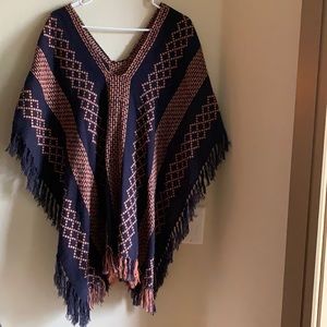 Light brown and navy free people poncho